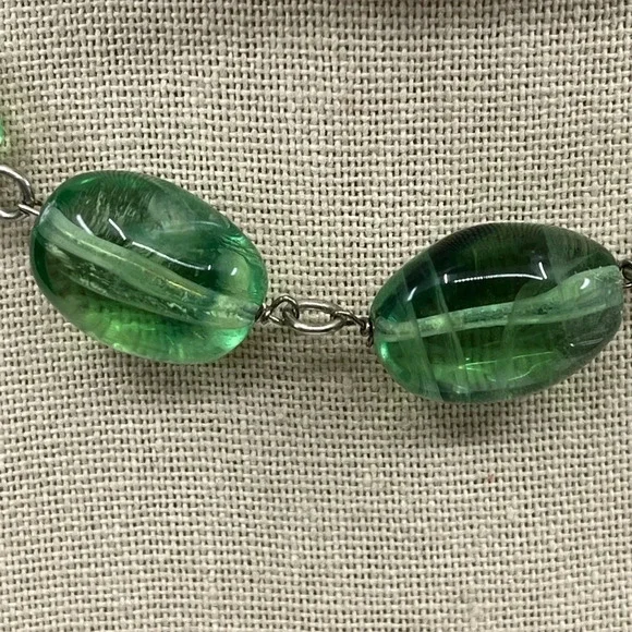 Vintage Signed Gerard Yosca Green Stone Necklace & Blue Chalcedony Pendant - Picture 4 of 16